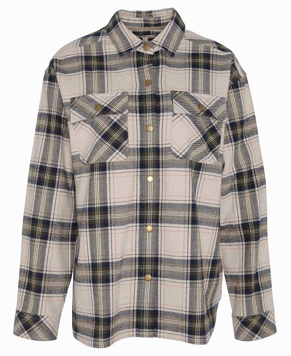 Barbour Highfield Relaxed Long-sleeved Shirt Sand Dune Check | BABO89504