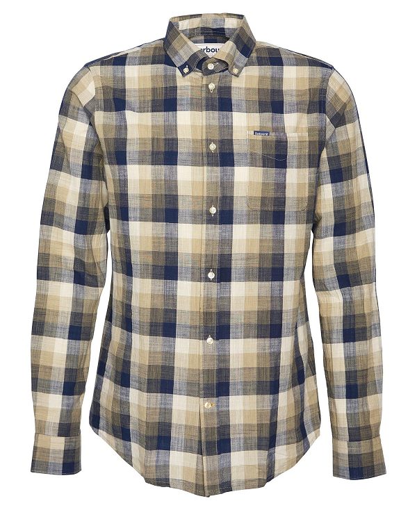 Barbour Hillroad Tailored Long-sleeved Shirt Olive | BABO87693