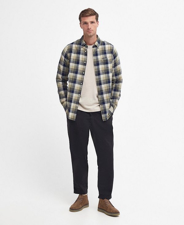 Barbour Hillroad Tailored Long-sleeved Shirt Olive | BABO87693