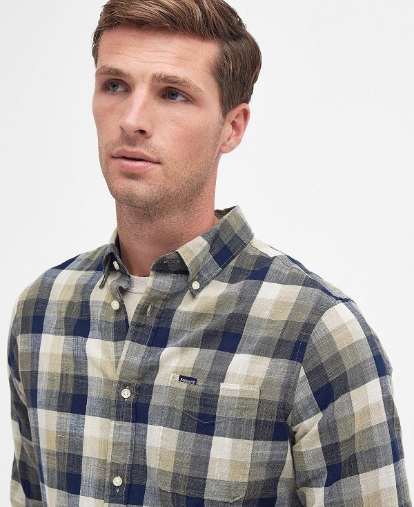 Barbour Hillroad Tailored Long-sleeved Shirt Olive | BABO87693