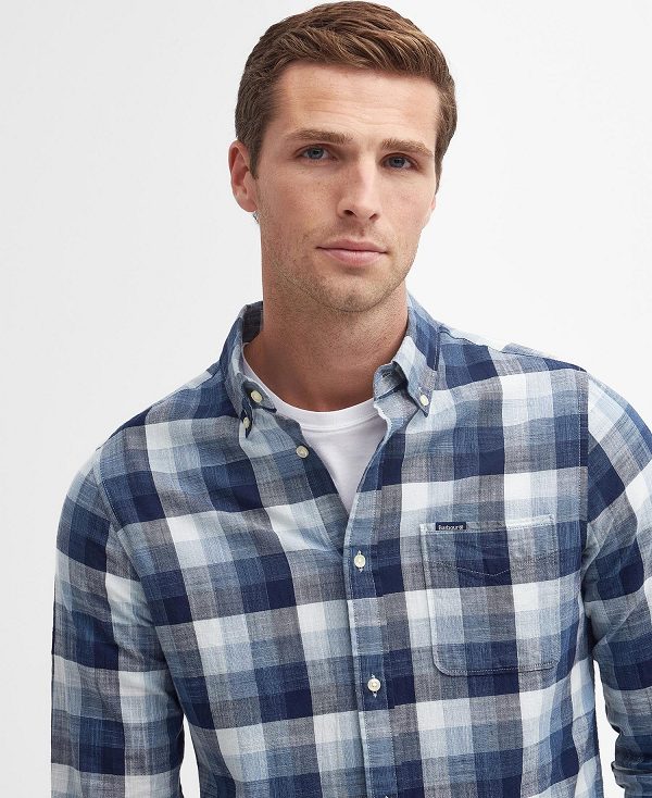 Barbour Hillroad Tailored Long-sleeved Shirt Classic Navy | BABO87694