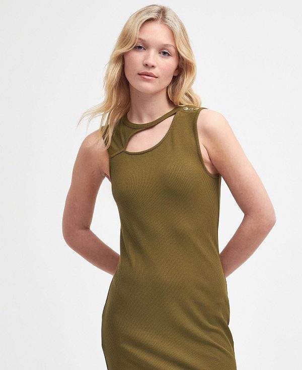 Barbour Jenny Midi Dress Golden Khaki | BABO89613