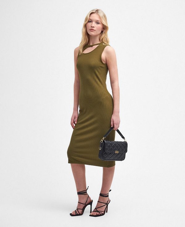 Barbour Jenny Midi Dress Golden Khaki | BABO89613