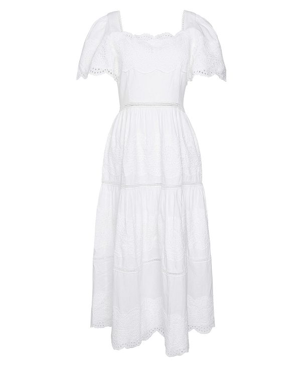 Barbour Joanne Broderie Midi Dress Classic White | BABO89633