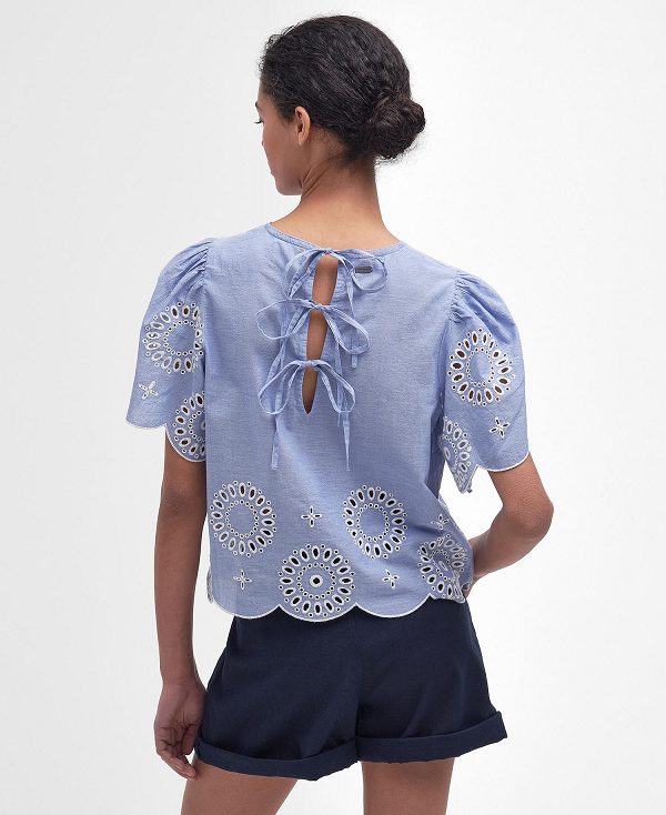 Barbour Juliette Embroidered Blouse Blue Mist | BABO89474