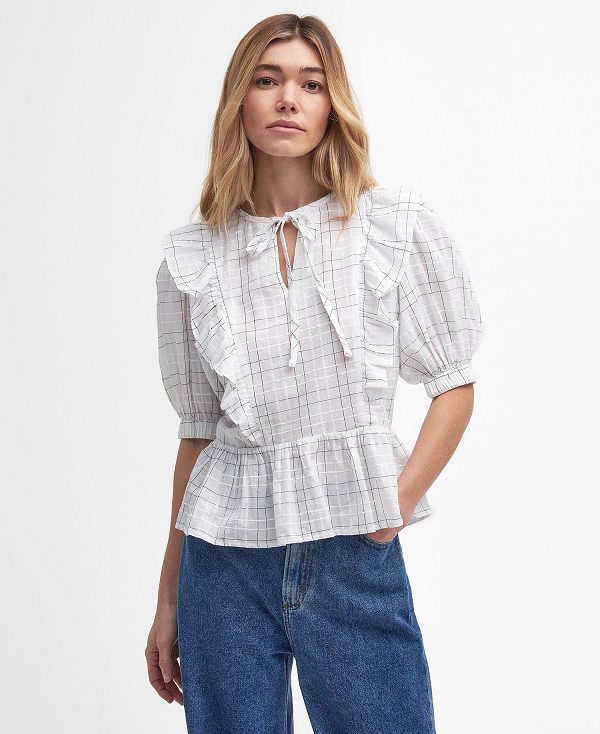 Barbour Kayleigh Check Blouse Classic White | BABO89495