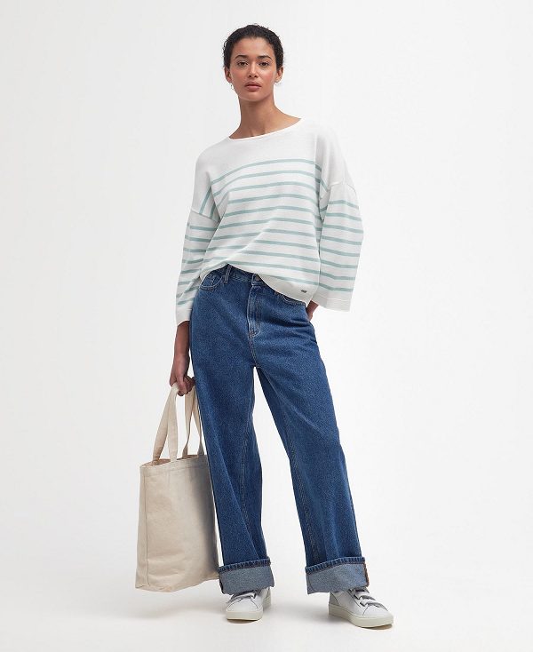 Barbour Kayleigh Striped Crew Neck Jumper Cloud/Blue Haze | BABO89699