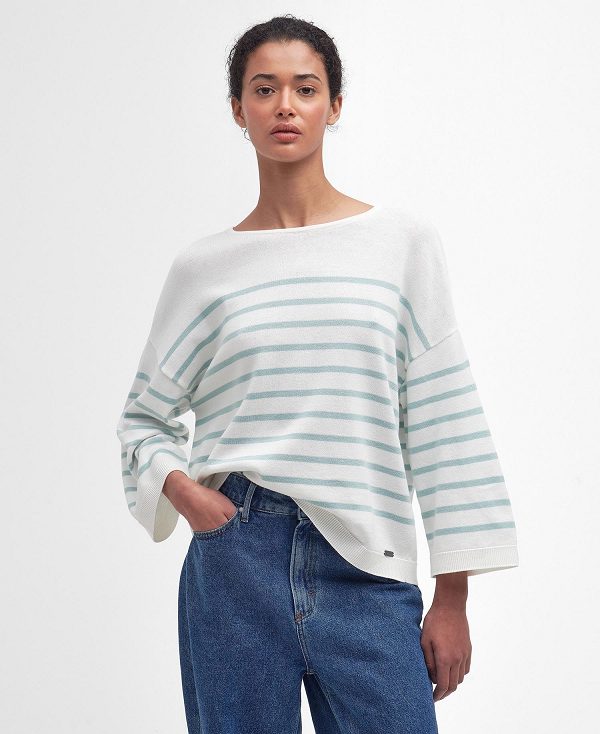 Barbour Kayleigh Striped Crew Neck Jumper Cloud/Blue Haze | BABO89699