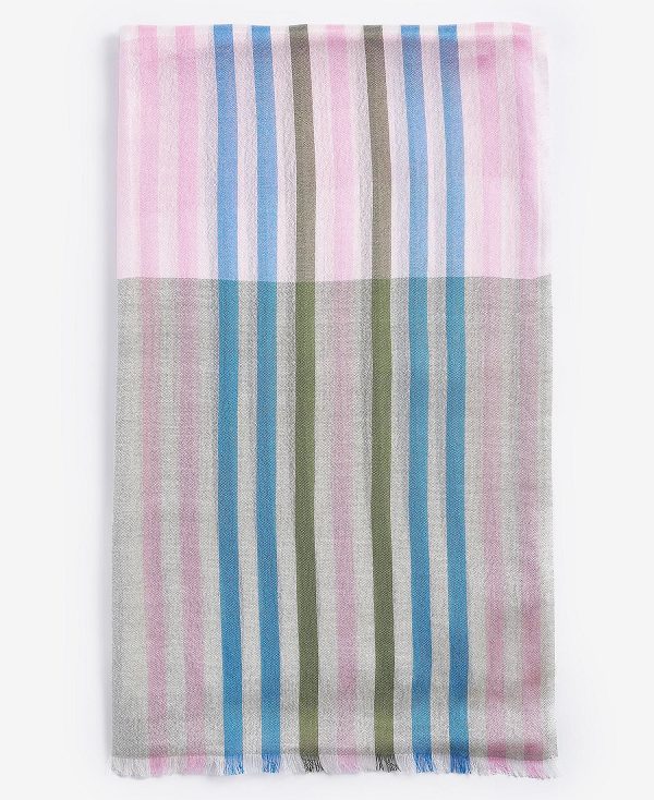 Barbour Kendra Check & Stripe Scarf Bayleaf | BABO90072