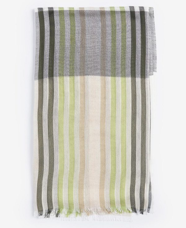 Barbour Kendra Check & Stripe Scarf Bayleaf | BABO90073