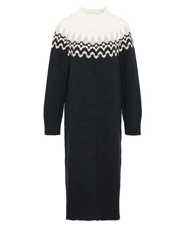 Barbour Kingsford Knitted Midi Dress Classic Black | BABO89639