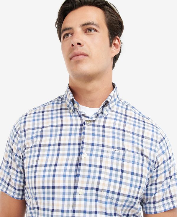 Barbour Kinson Tailored Short-sleeved Shirt Blue | BABO87604