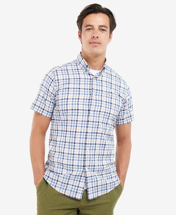 Barbour Kinson Tailored Short-sleeved Shirt Blue | BABO87604