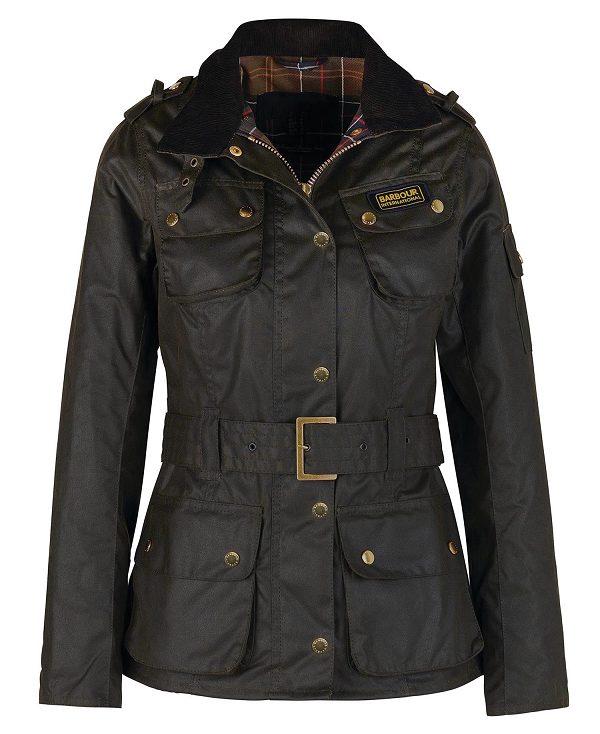 Barbour Ladies International Waxed Jacket Olive | BABO89192