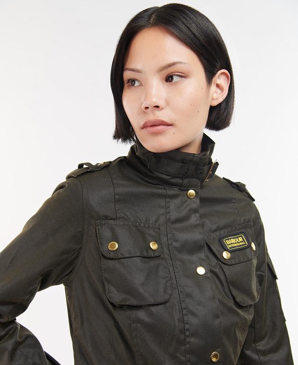 Barbour Ladies International Waxed Jacket Olive | BABO89192