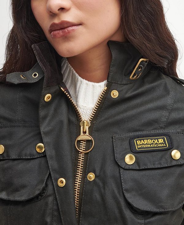 Barbour Ladies International Waxed Jacket Olive | BABO89192