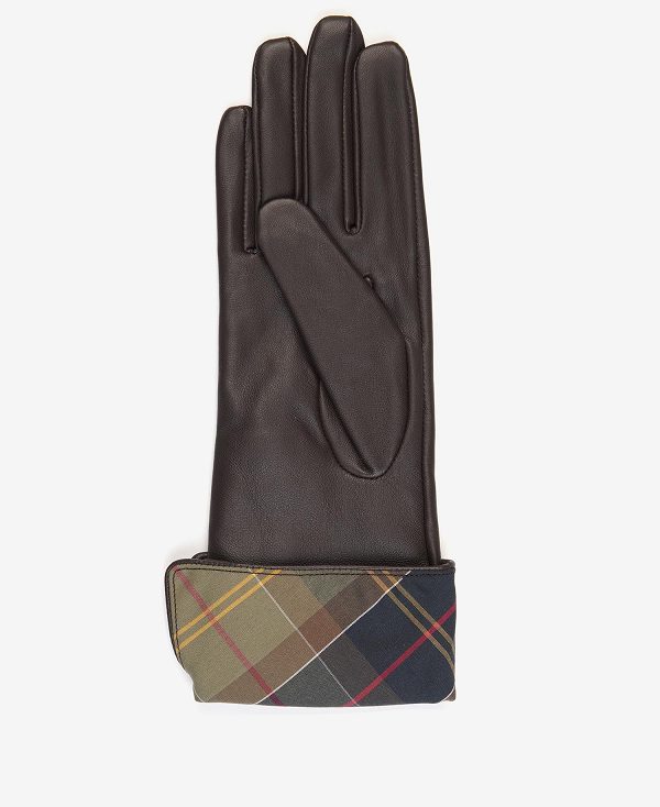 Barbour Lady Jane Leather Gloves Choc/Classic | BABO90055