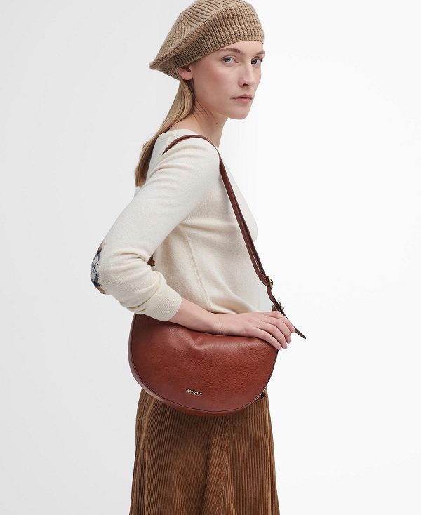 Barbour Laire Leather Half-moon Bag Classic Brown | BABO89989