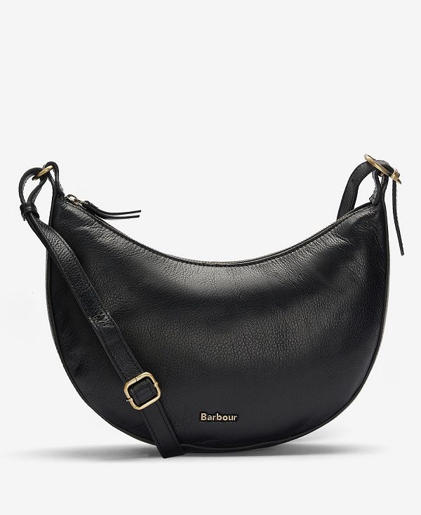 Barbour Laire Leather Half-moon Bag Classic Black | BABO89992