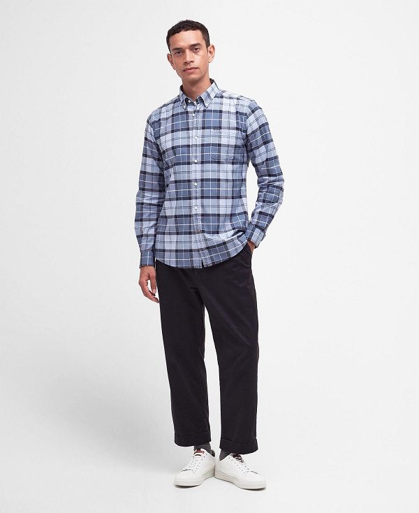 Barbour Lewis Tailored Long-sleeved Shirt Berwick Blue Tartan | BABO87718