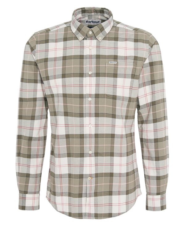 Barbour Lewis Tailored Long-sleeved Shirt Glenmore Olive Tartan | BABO87748