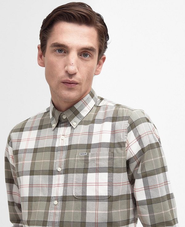 Barbour Lewis Tailored Long-sleeved Shirt Glenmore Olive Tartan | BABO87748