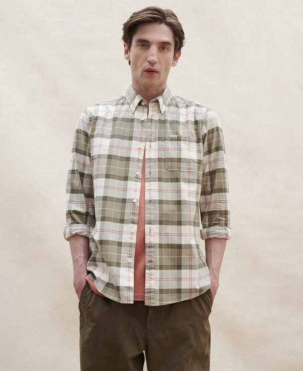 Barbour Lewis Tailored Long-sleeved Shirt Glenmore Olive Tartan | BABO87748