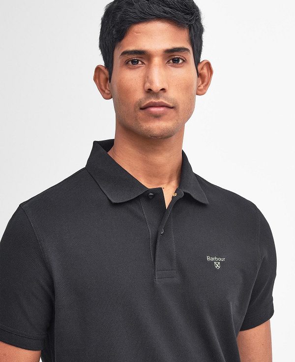 Barbour Lightweight Sports Polo Shirt Classic Black | BABO88102