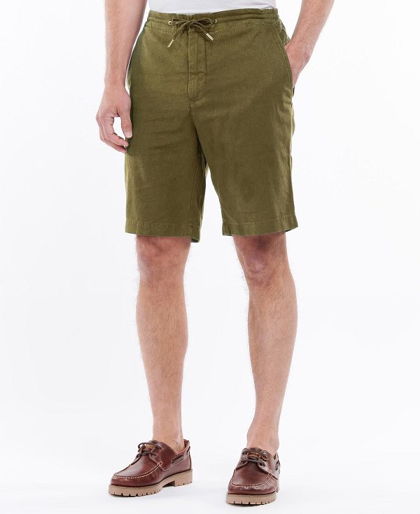 Barbour Linen Cotton Mix Shorts Military Green | BABO88741