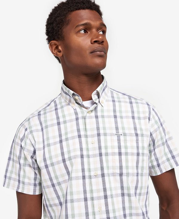 Barbour Longstone Tailored Short-sleeved Shirt Stone | BABO87613