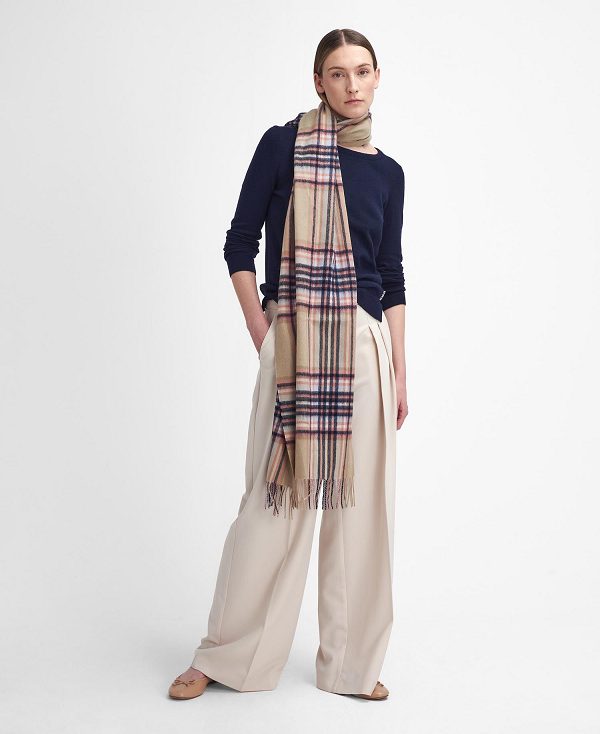 Barbour Lonnen Check Wrap Scarf White Pepper | BABO90119