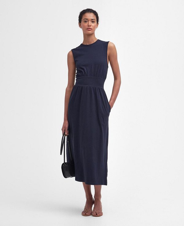 Barbour Maisie Sleeveless Midi Dress Classic Navy | BABO89619