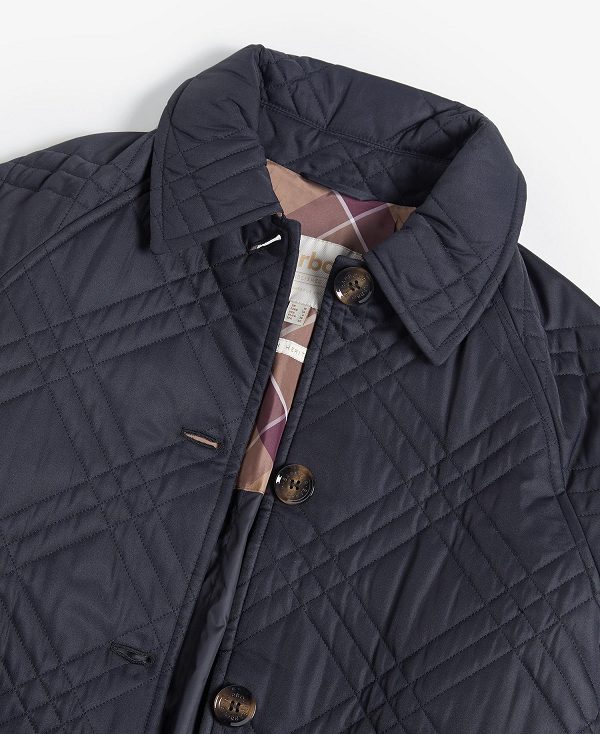 Barbour Mariah Quilted Trench Coat Black/Muted Cabernet Tartan | BABO89343