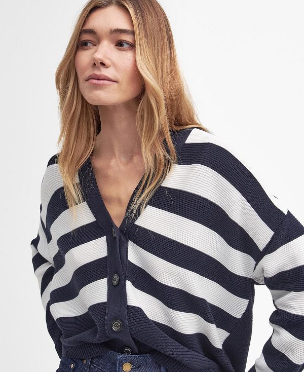 Barbour Mariner Striped Cardigan Navy Stripe | BABO89774