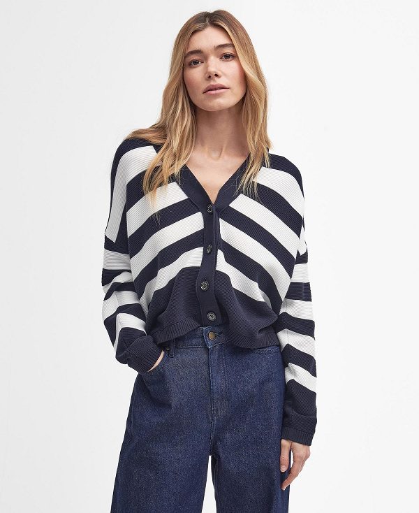 Barbour Mariner Striped Cardigan Navy Stripe | BABO89774