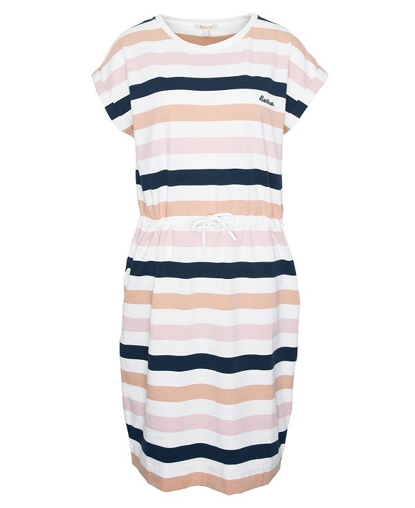 Barbour Marloes Striped T-shirt Dress Navy/Apricot Crush | BABO89595