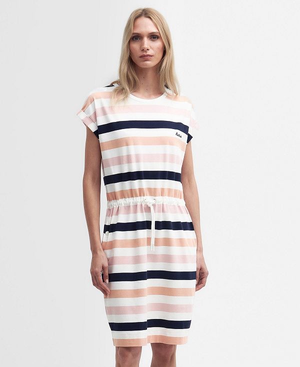 Barbour Marloes Striped T-shirt Dress Navy/Apricot Crush | BABO89595