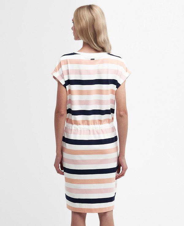 Barbour Marloes Striped T-shirt Dress Navy/Apricot Crush | BABO89595