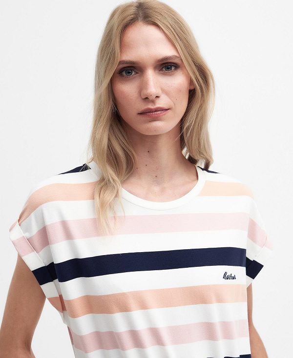 Barbour Marloes Striped T-shirt Dress Navy/Apricot Crush | BABO89595