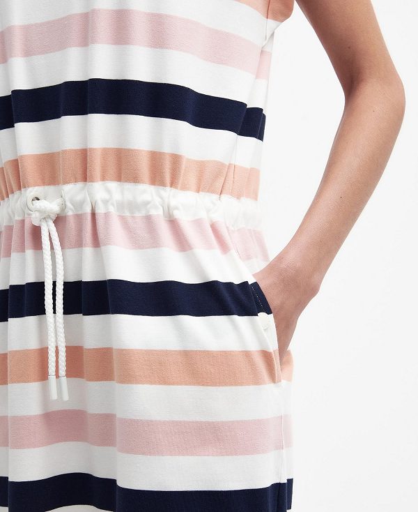 Barbour Marloes Striped T-shirt Dress Navy/Apricot Crush | BABO89595