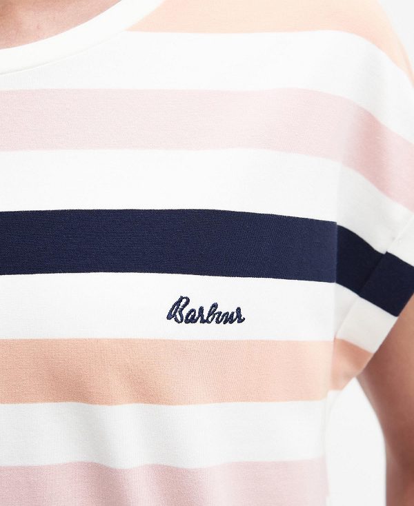 Barbour Marloes Striped T-shirt Dress Navy/Apricot Crush | BABO89595