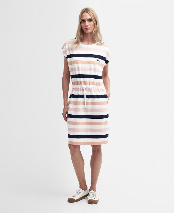 Barbour Marloes Striped T-shirt Dress Navy/Apricot Crush | BABO89595