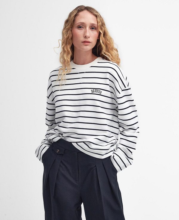 Barbour Marnie Striped Sweatshirt Cloud/Navy | BABO89804