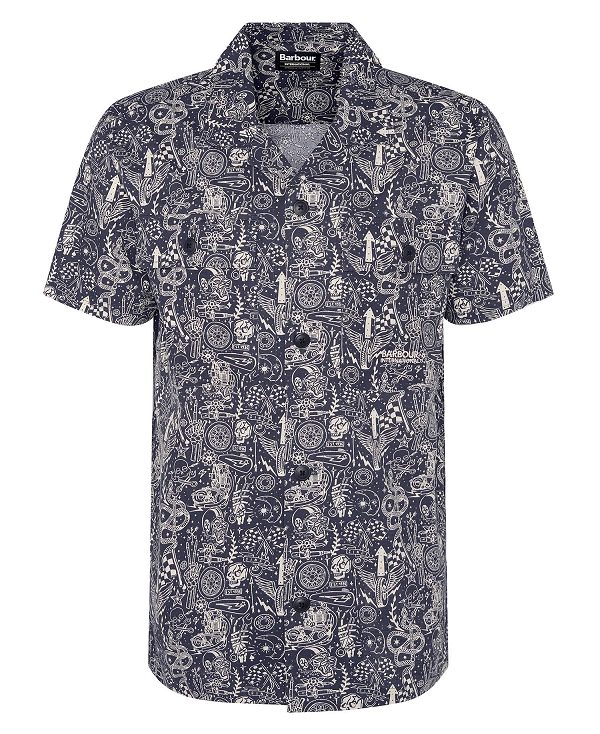 Barbour Mitchel Regular Short-sleeved Shirt Classic Navy | BABO87785