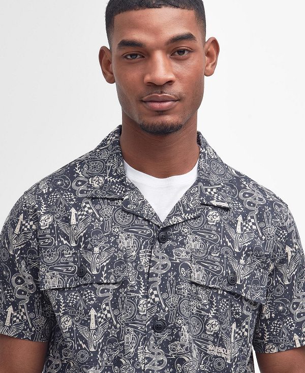 Barbour Mitchel Regular Short-sleeved Shirt Classic Navy | BABO87785