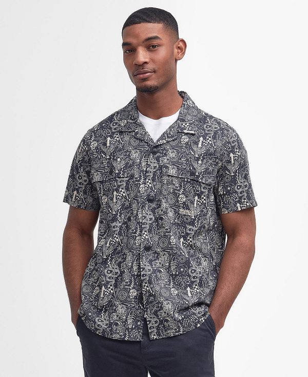 Barbour Mitchel Regular Short-sleeved Shirt Classic Navy | BABO87785