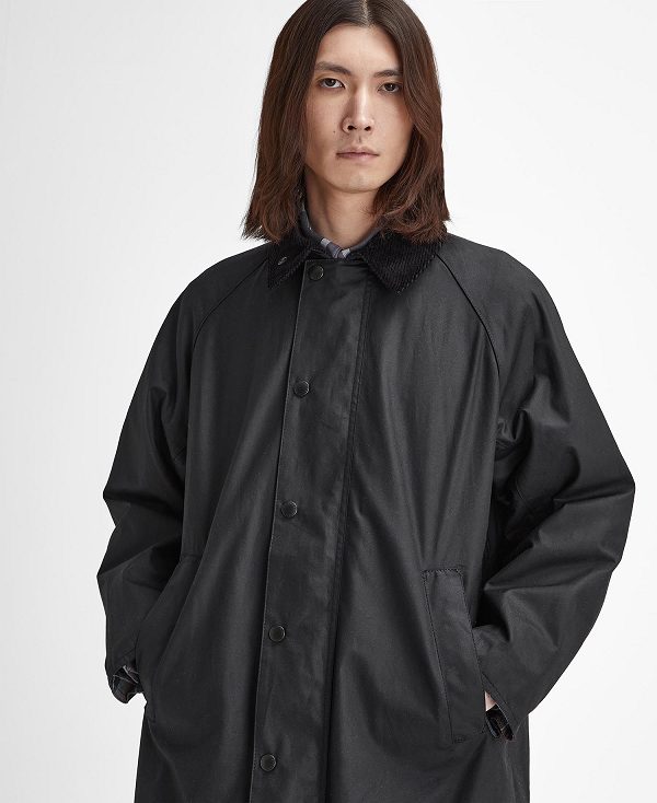 Barbour Modified Exmoor Waxed Coat Black | BABO87254