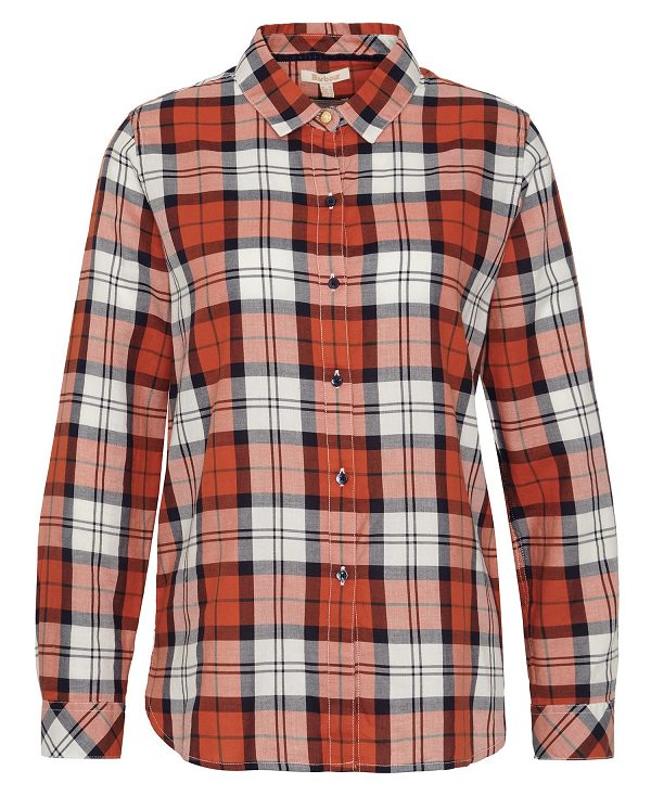 Barbour Moorland Relaxed Long-sleeved Shirt Spiced Pumpkin/Navy Check | BABO89507