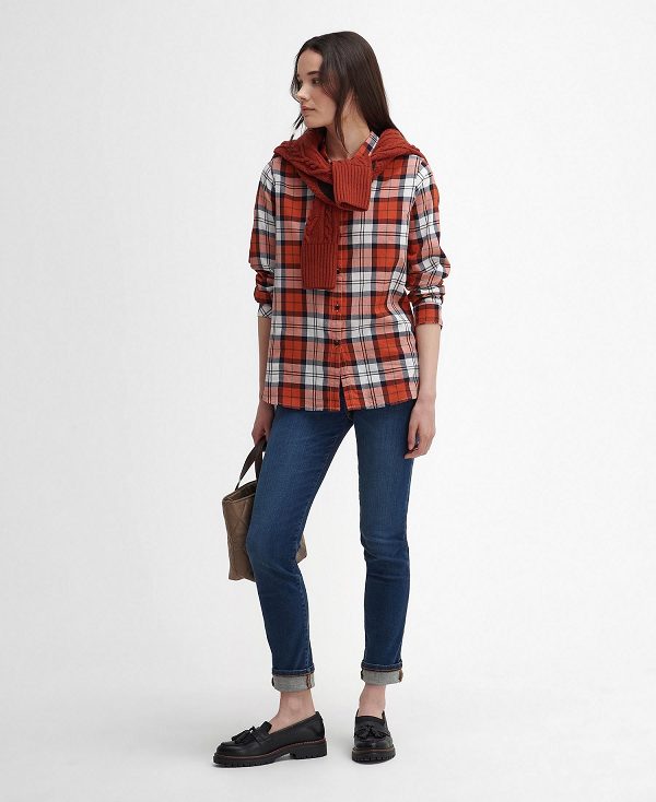 Barbour Moorland Relaxed Long-sleeved Shirt Spiced Pumpkin/Navy Check | BABO89507