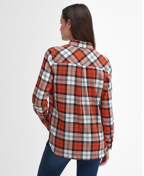 Barbour Moorland Relaxed Long-sleeved Shirt Spiced Pumpkin/Navy Check | BABO89507